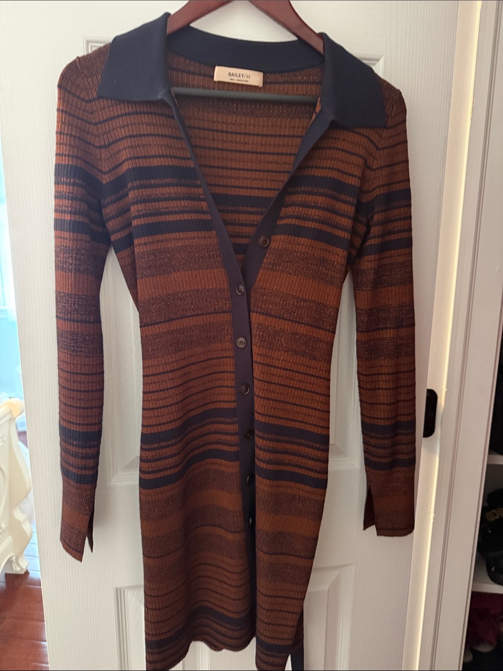 Bailey 44 Brown & Navy Striped Button-Front Knit Dress